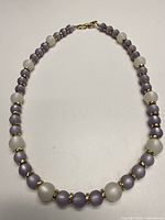 Full view of necklace showing bead pattern, colors and clasp