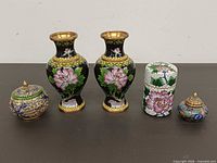 Five cloisonné pieces lined up