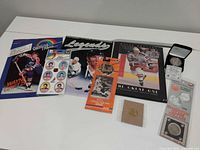 Full layout of all memorabilia items on table