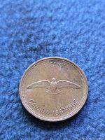 Reverse of coin showing rock dove design and dates CANADA 1867-1967