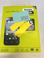 Front of sealed Alcatel OneTouch Pixi Pulsar A460G phone box showing branding, key specs and Straight Talk carrier details