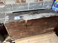 Closed wooden toolbox top view