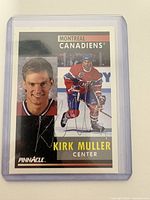 Front of autographed Kirk Muller Pinnacle card in sleeve