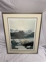 Front view of framed Robert Bateman polar bear lithograph showing image, mats, frame
