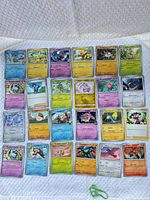 All 24 cards laid out front side up in rows on white fabric background