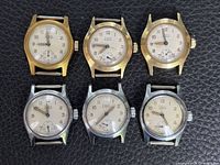 Front view of all six watches showing dial style and case colors
