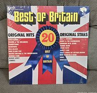 Front cover of K-tel "Best Of Britain" LP showing Union Jack design and shrinkwrap