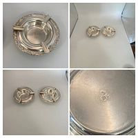 Top view of one ashtray showing floral rim and rests