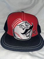 Front view showing Mr. Redlegs graphic and brim
