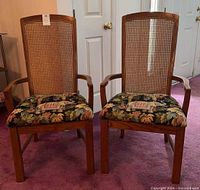 Front view of both cane back dining armchairs