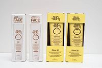 Front view of four boxed Sun Bum SPF30 face sunscreens: two Mineral Tinted 50 mL and two Glow 30 Moisturizing 59 mL