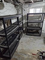 Two shelving units side by side showing overall form and material