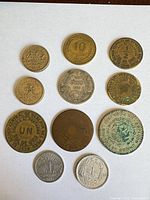Obverse side of all twelve coins laid out in three columns