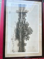 Full view of framed landscape print showing image, mat, frame