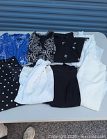 All seven blouses laid out on table