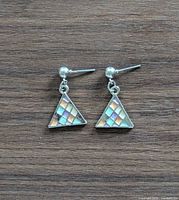 front view of entire earring pair showing color pattern and shape