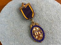 Full view of medal with ribbon showing overall design