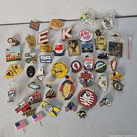 Overview of entire assortment of pins laid out