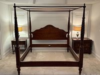 Full view of assembled mahogany four-poster canopy bed
