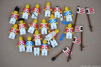 All minifigures, flags and accessories spread out