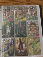 Nine Panini Adrenalyn XL FIFA 365 trading cards in binder sleeve