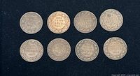 All eight Canadian large cents arranged obverse up