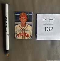 Front of 1952 Bowman Marty Marion card next to pen for scale