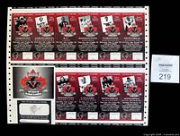 Front view of entire uncut ticket sheet showing both rows of tickets