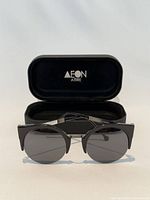 Front view of sunglasses with hard case