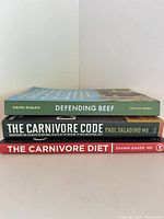 Three books stacked showing spines