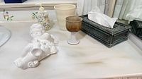 Group shot of all five bathroom accessories on countertop