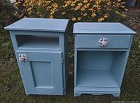 Both teal painted nightstands front view