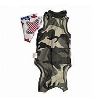 Front view of camouflage dog outfit with bandana