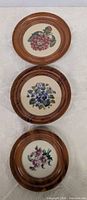 All three round framed needlepoints