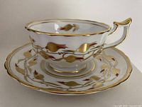 Teacup on saucer showing full pattern and shape