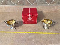 Sugar bowl, creamer and Beyer Novelette box with measuring tape for scale