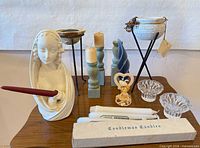 Group view of all items on wooden surface