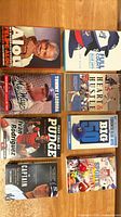 Eight baseball books laid out together showing all front covers