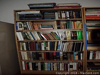 Full bookshelf showing six shelves filled with books