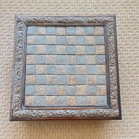 Top view of full carved chess board