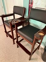 Both matching wood bar stools side by side showing overall design