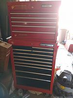 Full view of two-piece Craftsman/Mastercraft rolling tool chest