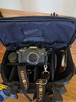 Camera body, lenses, strap and bag interior
