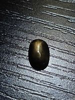 Front view of oval black star sapphire showing star asterism