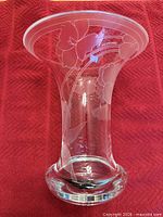 Hutschenreuther clear crystal vase full view showing floral etching and flared rim