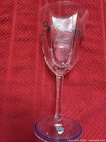 Full view of Orrefors Maja wine glass showing stem, bowl and blue-rimmed foot
