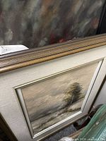 Framed winter landscape oil painting with wood frame and linen liner