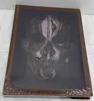 Front view showing lenticular skull/face cover in shrink-wrap
