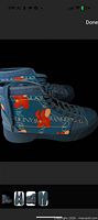 Side view of both sneakers showing logo print and design details