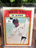 Front of Willie Mays In Action Topps card inside top loader